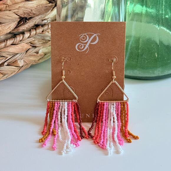 New Plunder "Amy Ray" Multicolored Seed Bead Earrings (3.5") - Picture 3 of 4